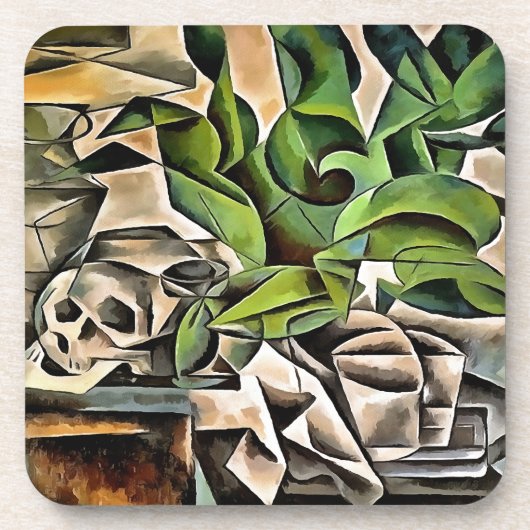 Stillleben mit Cranium Geometric Vanitas Art Getränkeuntersetzer (Vorderseite)