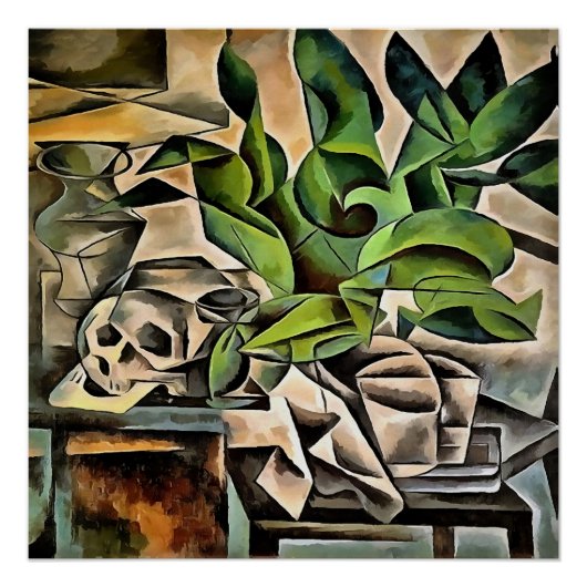 Stillleben mit Cranium Geometric Vanitas Art Poster (Vorderseite)