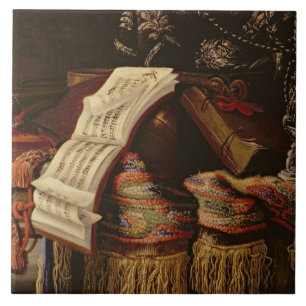 Stillleben mit einem Buch der Noten Fliese