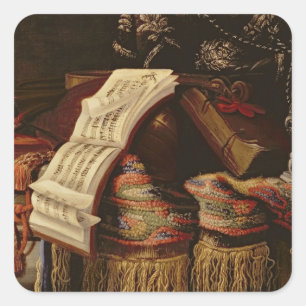 Stillleben mit einem Heft Noten Quadratischer Aufkleber