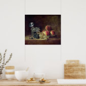 Stillleben mit einem Korb von Pfirsichen Poster (Küche)