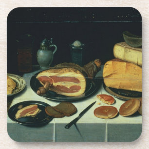 Stillleben mit einem Schinken (Öl auf Platte) Getränkeuntersetzer