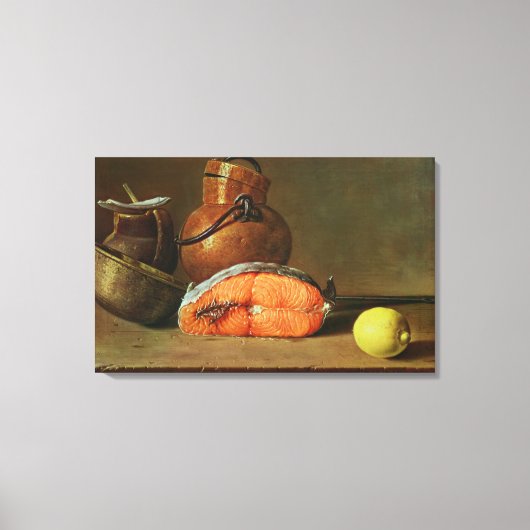 Stillleben mit einem Stück Lachs Leinwanddruck (Vorderseite)