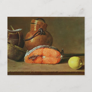 Stillleben mit einem Stück Lachs Postkarte