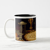 Stillleben mit einem Törtchen, einem Huhn, einem Zweifarbige Tasse (Links)