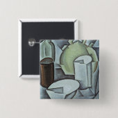Stillleben mit einer Flasche des Weins und des Button (Vorne & Hinten)