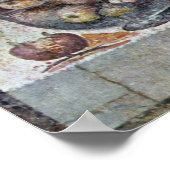 Stillleben mit einer Glasschale aus Obst und Vasen Poster (Ecke)