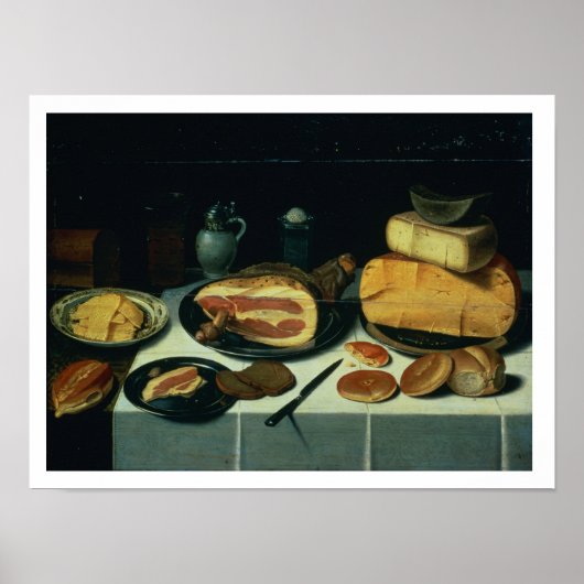 Stillleben mit einer Ham (Öl auf Tafel) Poster (Vorne)