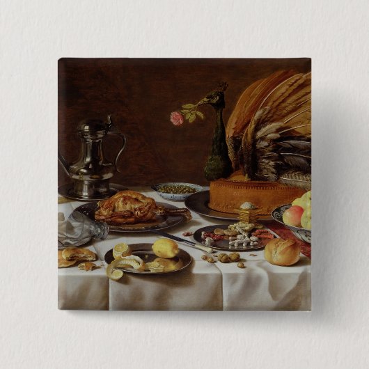 Stillleben mit einer Pfau-Torte, 1627 Button (Vorderseite)