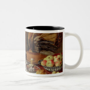 Stillleben mit einer Pfau-Torte, 1627 Zweifarbige Tasse