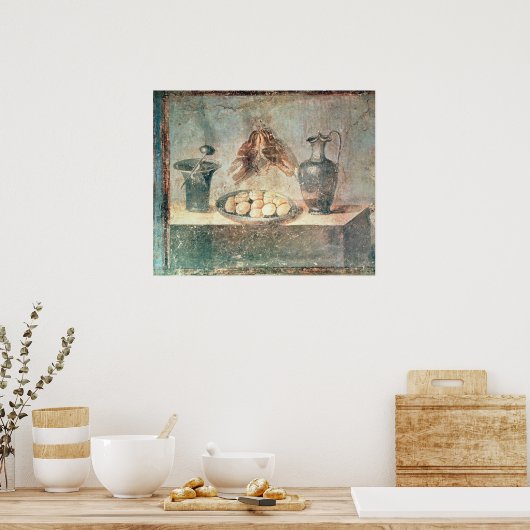 Stillleben mit Eizellen und Drossel Poster (Küche)