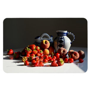 Stillleben mit Erdbeeren, Pfirsichen und Kirschen Magnet