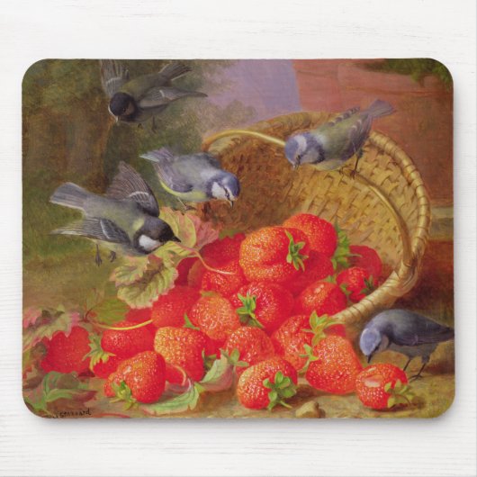 Stillleben mit Erdbeeren und Bluetits Mousepad (Vorne)