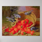 Stillleben mit Erdbeeren und Bluetits Poster (Vorne)