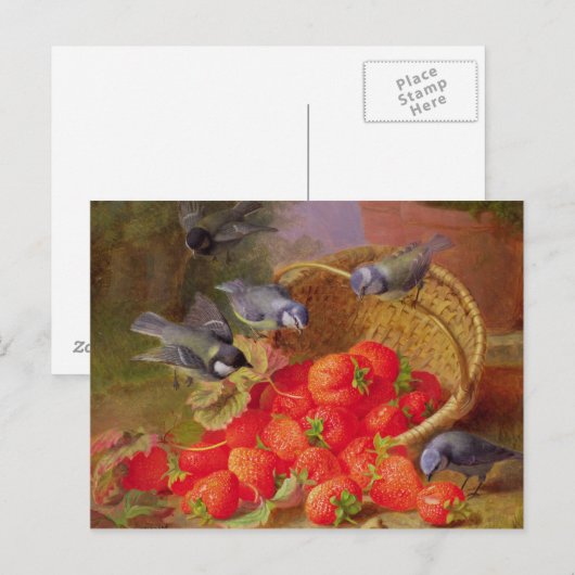 Stillleben mit Erdbeeren und Bluetits Postkarte (Vorne/Hinten)