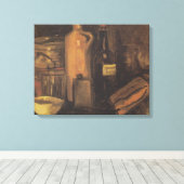 Stillleben mit Erdgeschirr-Glas Bier und Bott Leinwanddruck (Insitu (Holzboden))