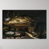 Stillleben mit Fisch und Katze Poster (Vorne)