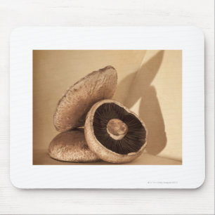 Stillleben mit flachen Pilzen und drastisches Mousepad