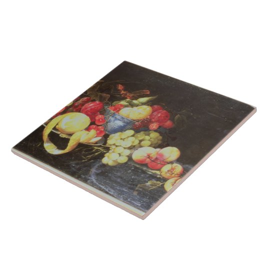 Stillleben mit Frucht in Delft-Schüssel, Fliese (Seite)