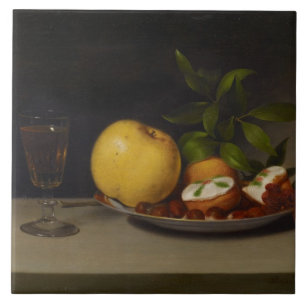 Stillleben mit Frucht, Kuchen und Wein, 1821 Fliese