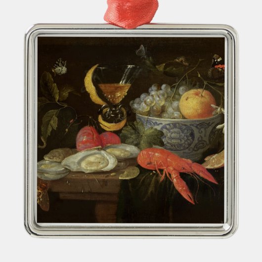 Stillleben mit Frucht und Schalentieren, 1653 (Öl Silbernes Ornament (Vorne)