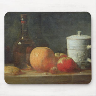 Stillleben mit Frucht-und Wein-Flasche Mousepad