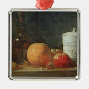 Stillleben mit Frucht-und Wein-Flasche Ornament Aus Metall