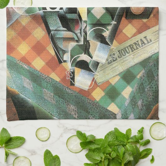 Stillleben mit geprüftem Tabletekloth von Juan Gri Geschirrtuch (Gefaltet)