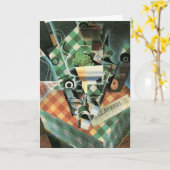 Stillleben mit geprüftem Tabletekloth von Juan Gri Karte (Gelbe Blume)