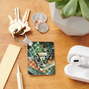 Stillleben mit geprüftem Tabletekloth von Juan Gri Schlüsselanhänger