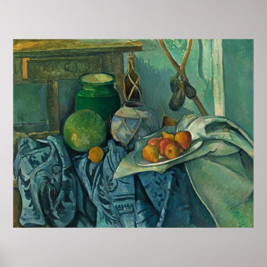 Stillleben mit Ginger Jar und Eggplants, Cezanne Poster (Vorne)