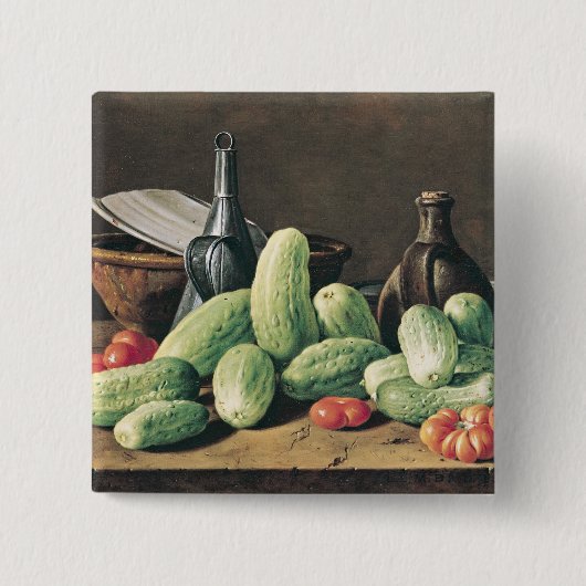 Stillleben mit Gurken und Tomaten Button (Vorderseite)