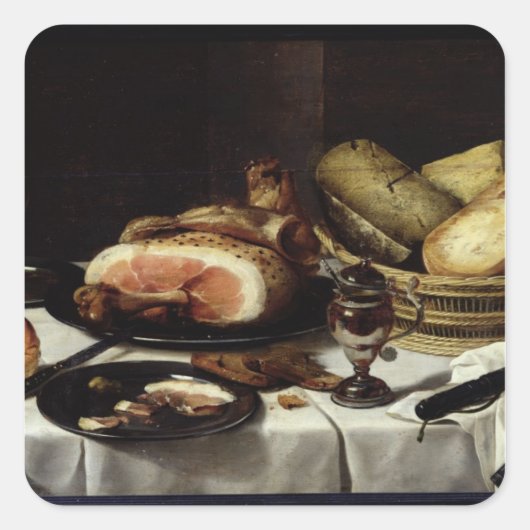 Stillleben mit Ham Quadratischer Aufkleber (Vorderseite)