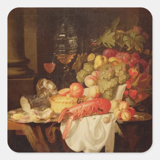 Stillleben mit Hummer Quadratischer Aufkleber (Vorderseite)