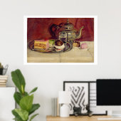 Stillleben mit Kuchen und einem Silberteapot (Öl a Poster (Heimbüro)