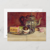 Stillleben mit Kuchen und einem Silberteapot (Öl a Postkarte (Vorne/Hinten)