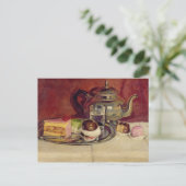 Stillleben mit Kuchen und einem Silberteapot (Öl a Postkarte (Stehend Vorderseite)