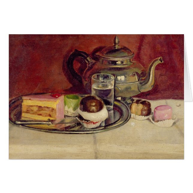 Stillleben mit Kuchen und einer Silber-Teekanne (Vorderseite (Horizontal))