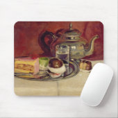 Stillleben mit Kuchen und einer Silber-Teekanne Mousepad (Mit Mouse)