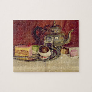 Stillleben mit Kuchen und einer Silber-Teekanne Puzzle