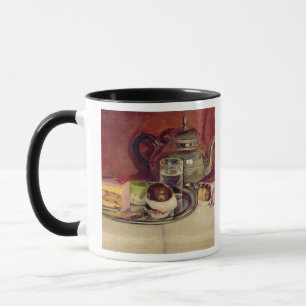 Stillleben mit Kuchen und einer Silber-Teekanne Tasse
