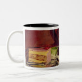 Stillleben mit Kuchen und einer Silber-Teekanne Zweifarbige Tasse (Links)