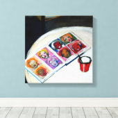 Stillleben mit Leinwand der Buch- und Roten Tasse (Insitu (Holzboden))