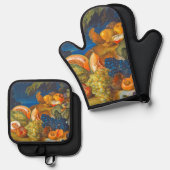 Stillleben mit Melonen, Trauben, Pfirsichen und Ki Ofenhandschuh & Topflappen-Set (Vorderseite/Rückseite)