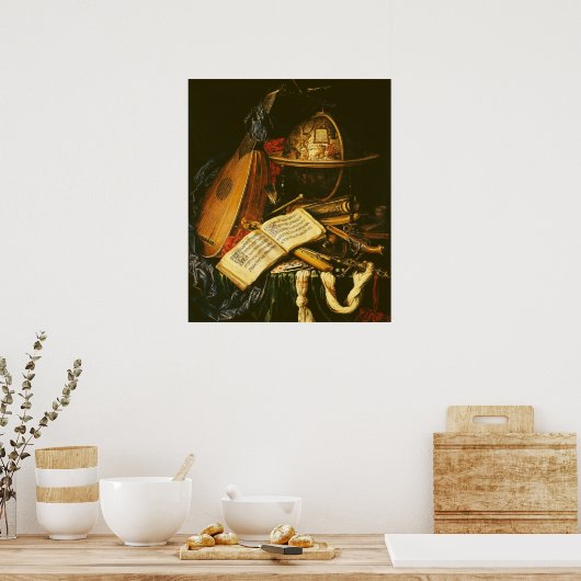 Stillleben mit Musikinstrumenten Poster (Küche)