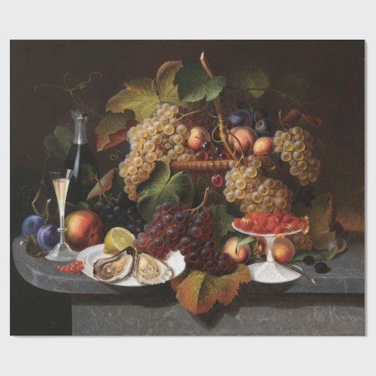 Stillleben mit Obst, Austern und Weinmalerei Geschenkpapier (Flach)