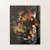 Stillleben mit Obst, Austern und Weinmalerei Puzzle (Vertikal)