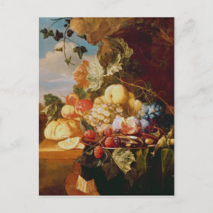 Stillleben mit Obst und Blume Postkarte