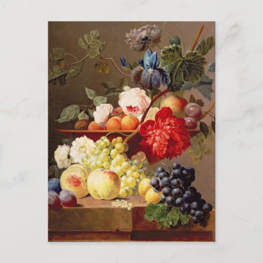Stillleben mit Obst und Blume Postkarte (Vorderseite)