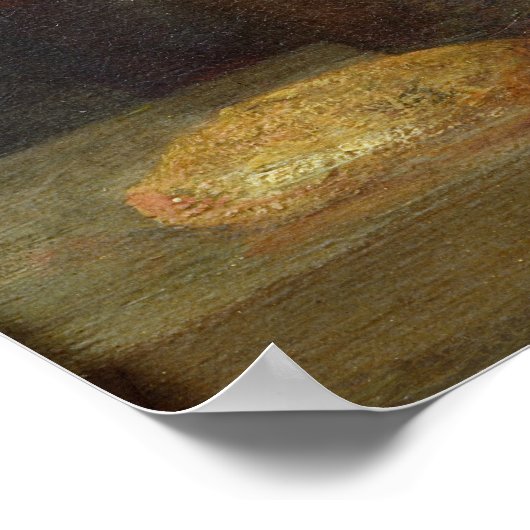 Stillleben mit Obst und Weinflasche Poster (Ecke)